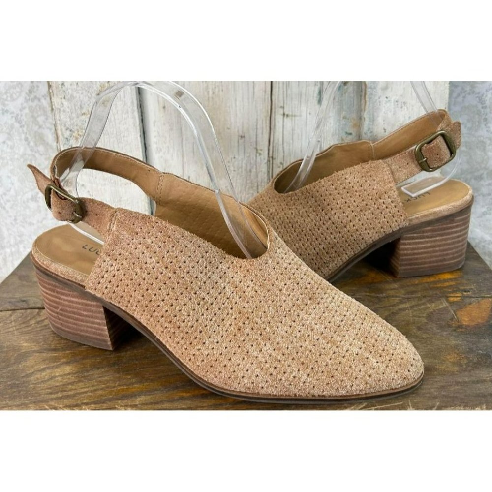 Lucky Brand Shoes Lideton Slingbacks Soft Tan Suede Slip-On Woman’s Size 8.5